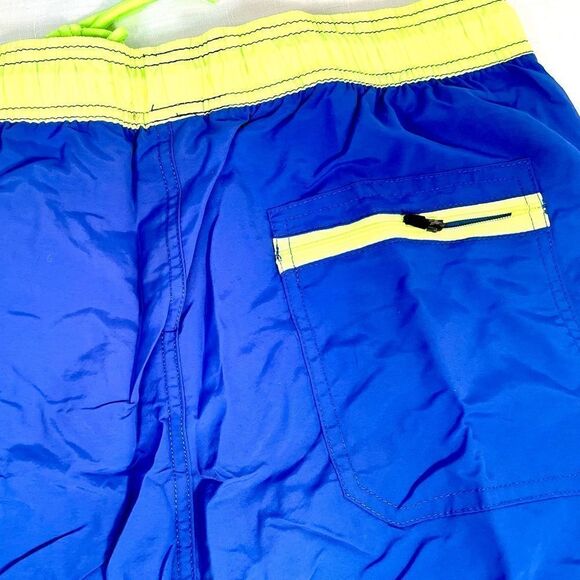 BLUE WITH LIME GREEN MENS BATHING TRUNKS LINED WITH POCKETS SIXE 2XL - Picture 3 of 4